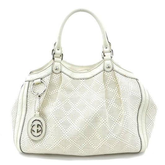 Gucci Ivory Leather Nylon Handbag