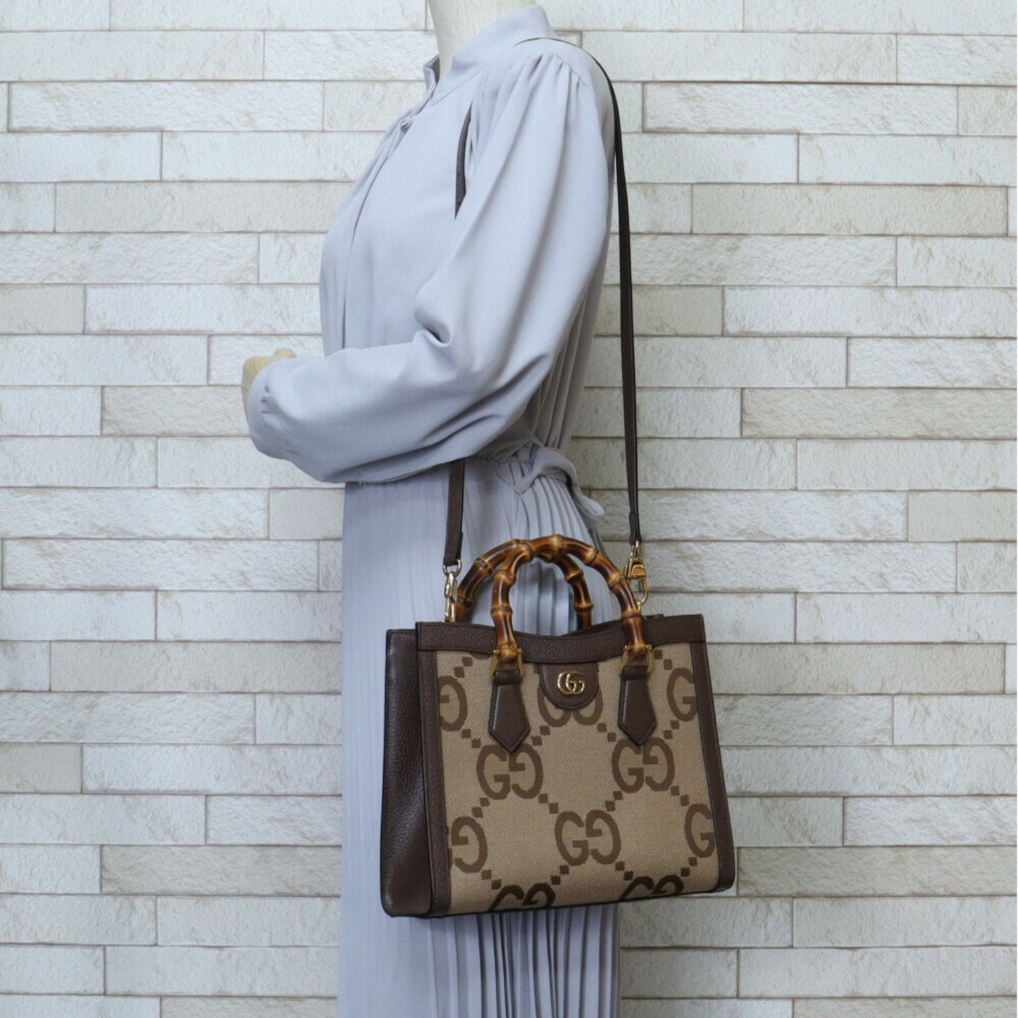 Gucci Brown Bamboo Gg Canvas Leather Shoulder Bag