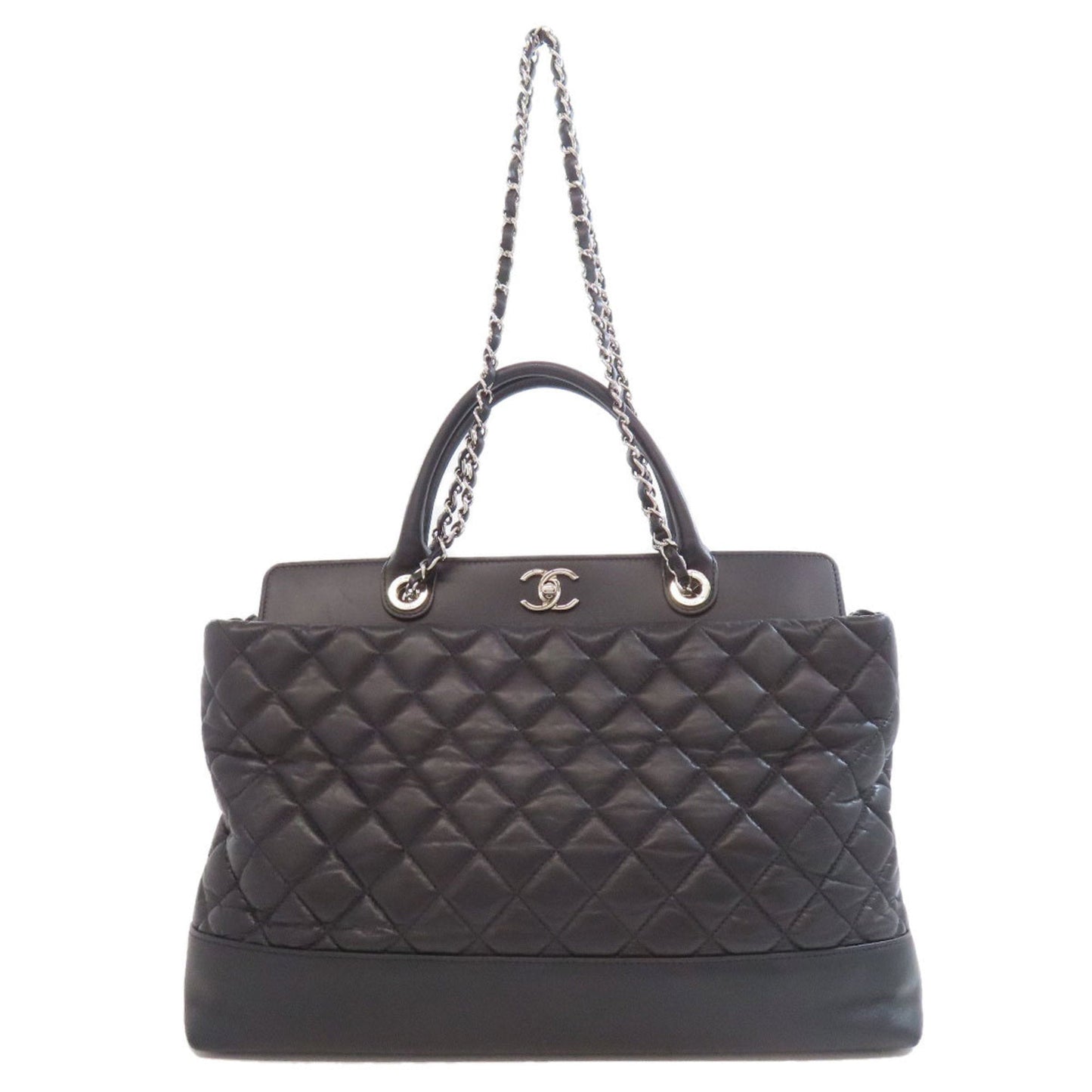 Chanel Matelasse Black Leather Tote Bag