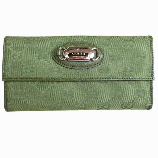 Gucci Green Khaki Canvas Long Wallet (Bi-Fold)