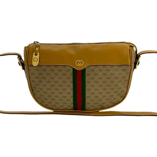 Gucci Brown Green Red Color Leather Pvc Shoulder Bag