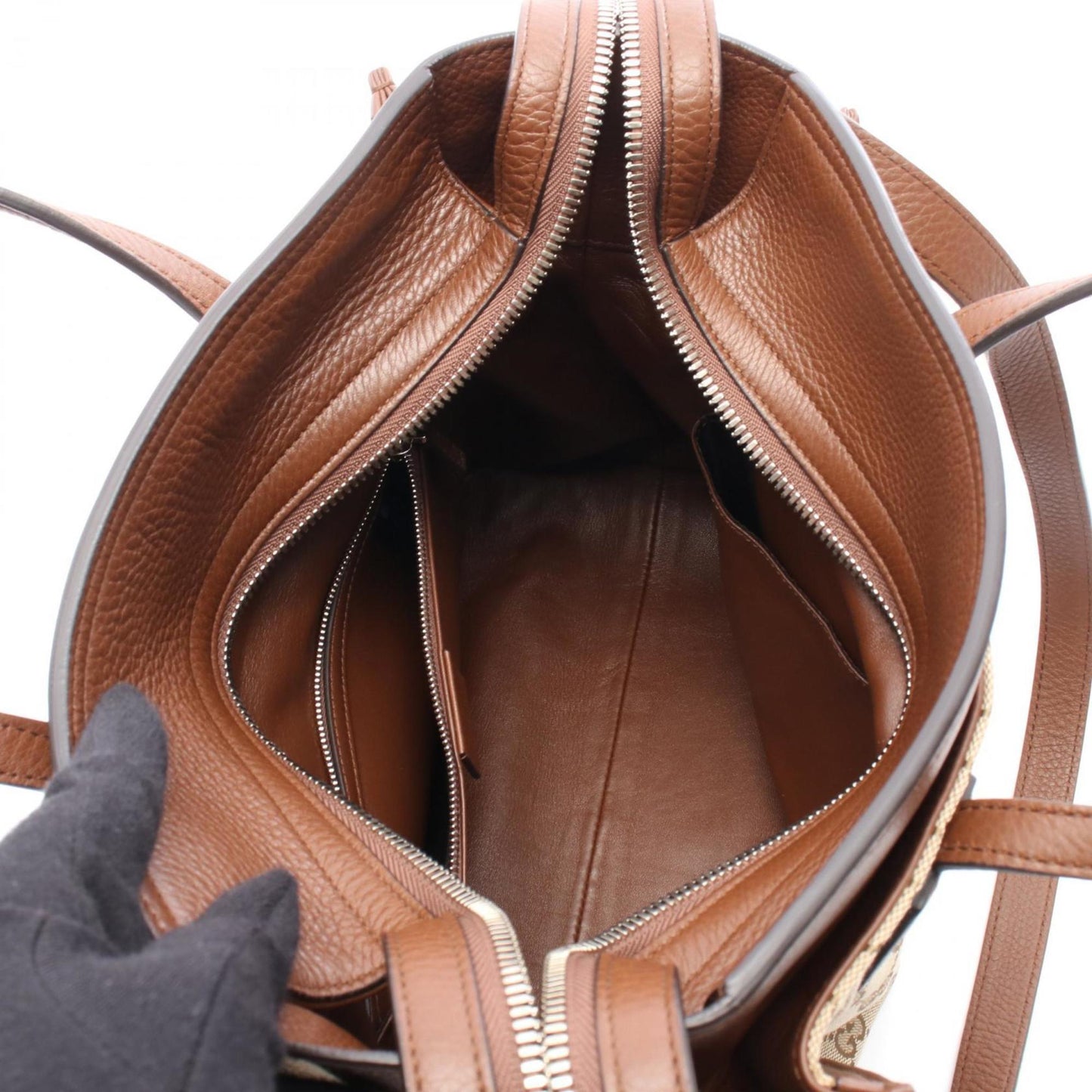 Gucci Beige Brown Canvas Leather Tote Bag