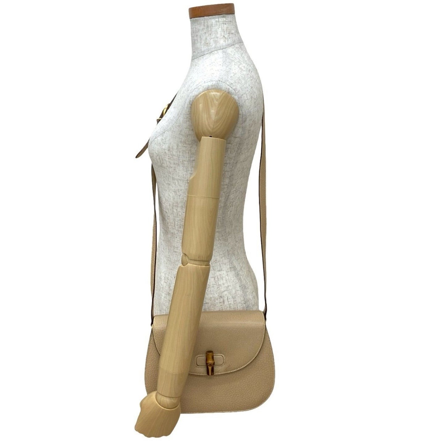 Gucci Beige Leather Bamboo Pochette Shoulder Bag