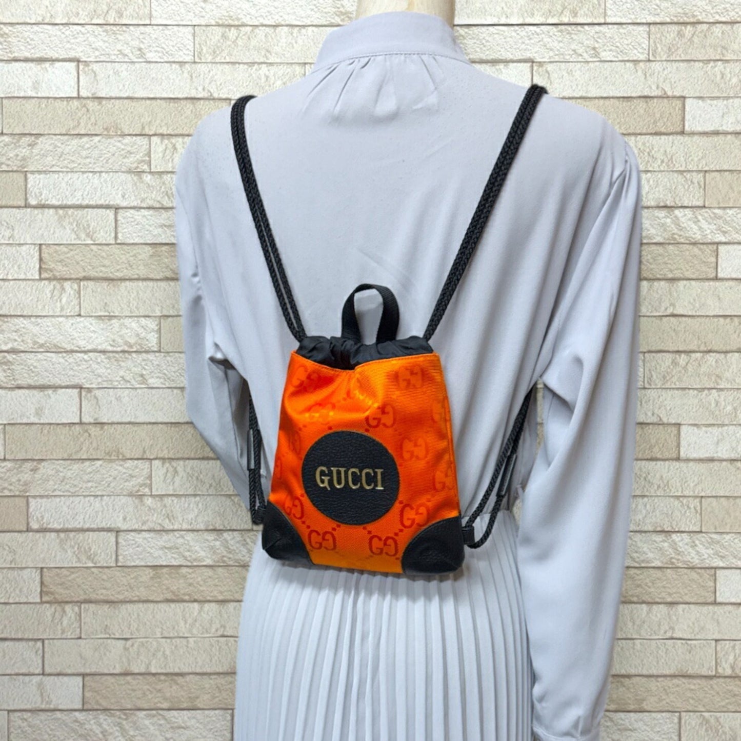 Gucci Black Orange Nylon Leather Backpack