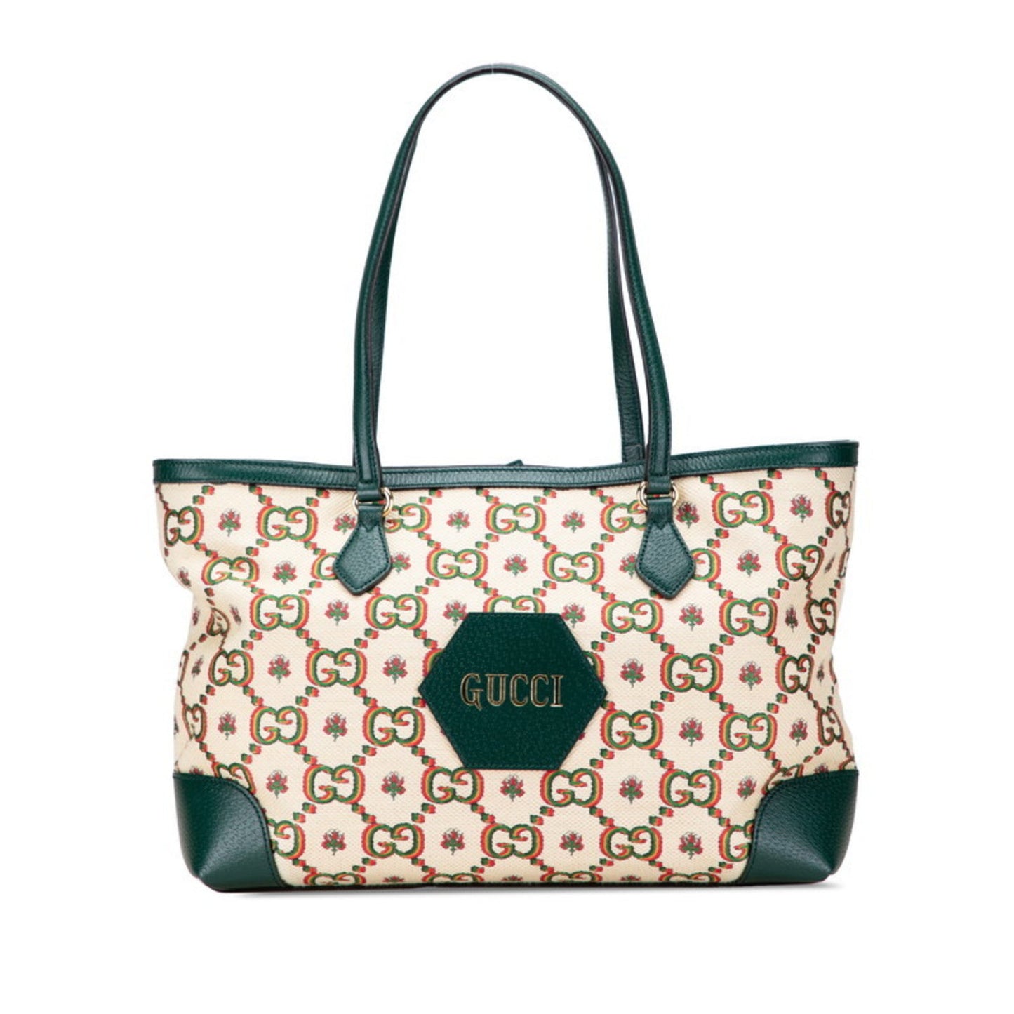 Gucci Ophidia Beige Green Multi-Color Canvas Leather Tote Bag