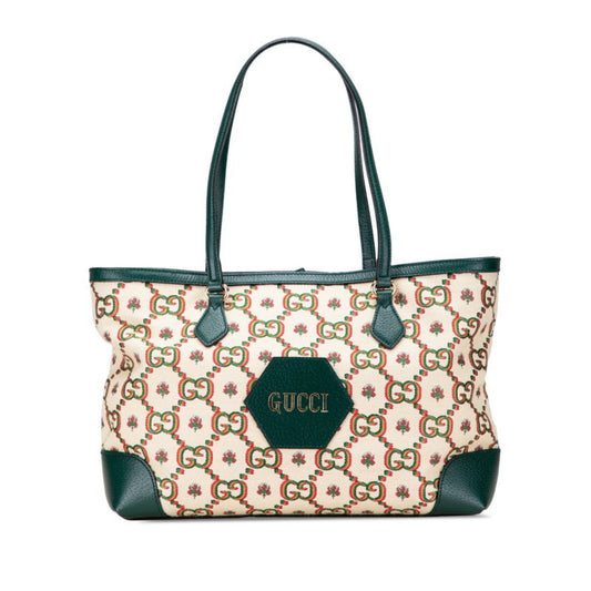 Gucci Ophidia Beige Green Multi-Color Canvas Leather Tote Bag