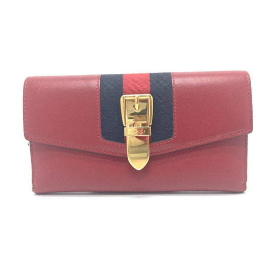 Gucci Red Color Leather Long Wallet (Bi-Fold)