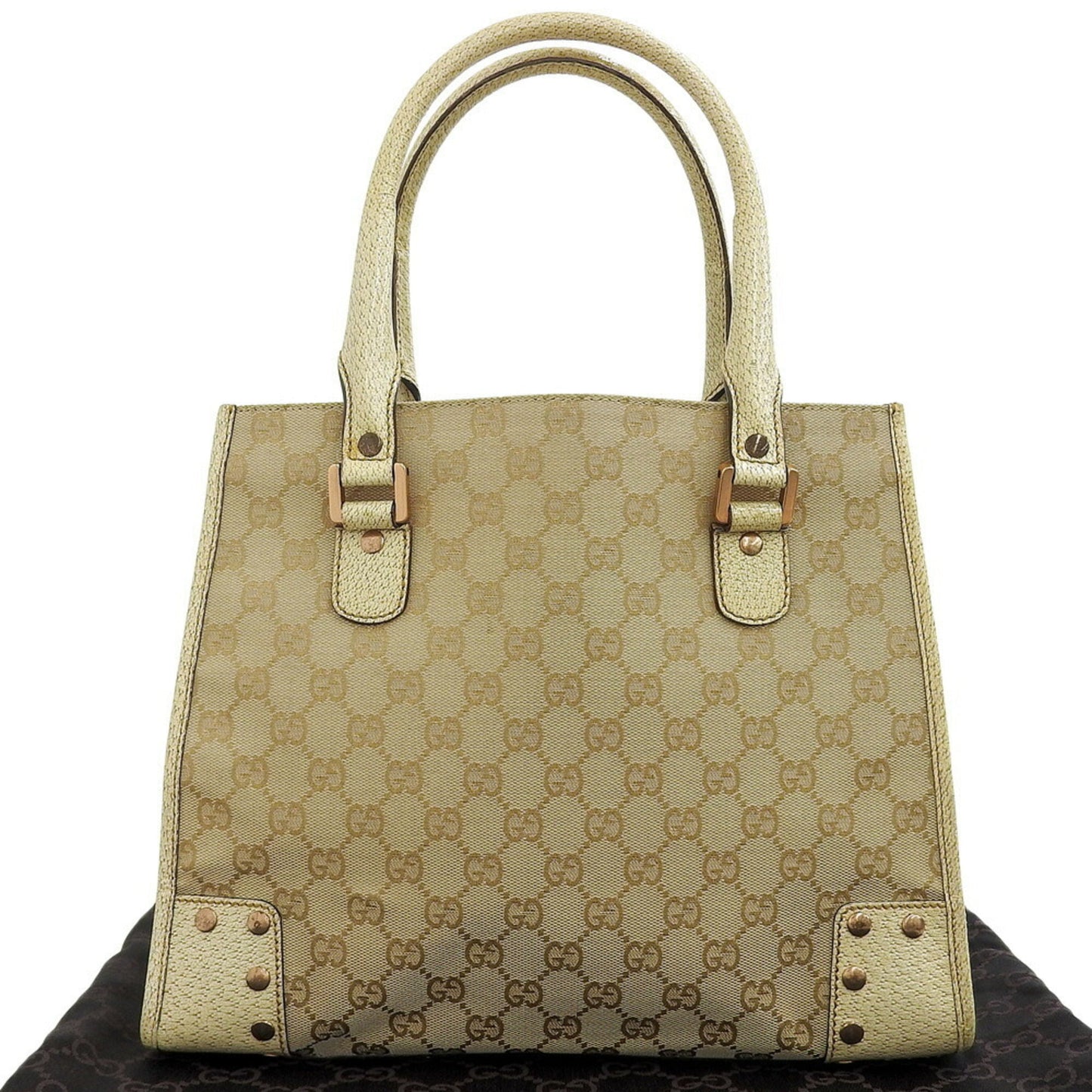 Gucci Beige Ivory Canvas Leather Handbag Tote Bag