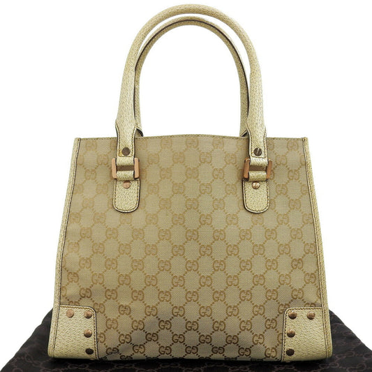 Gucci Beige Ivory Canvas Leather Handbag Tote Bag