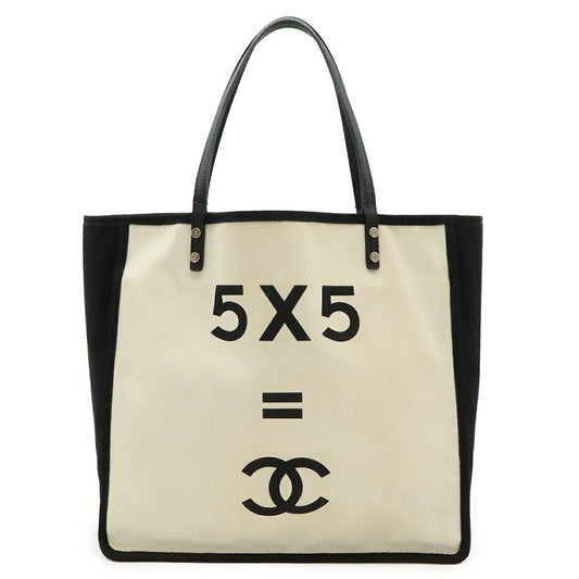Chanel Black Ivory Canvas Leather Shoulder Bag Tote Bag