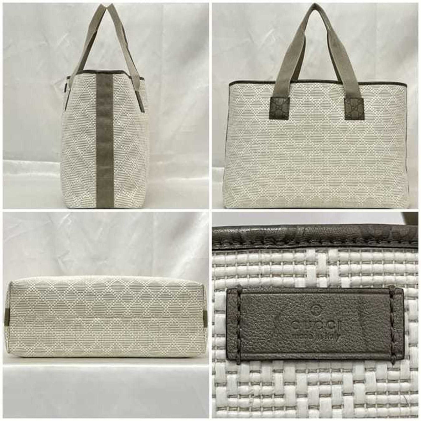 Gucci Beige Khaki White Pvc Leather Tote Bag