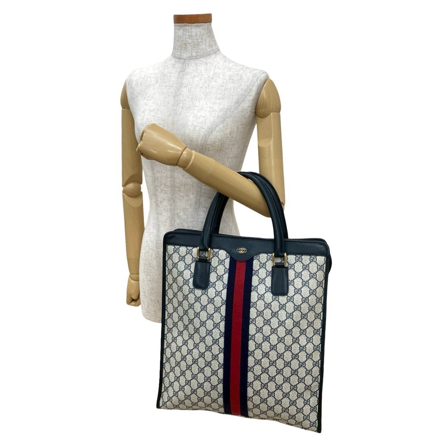 Gucci Navy Red Color Leather Pvc Handbag Tote Bag