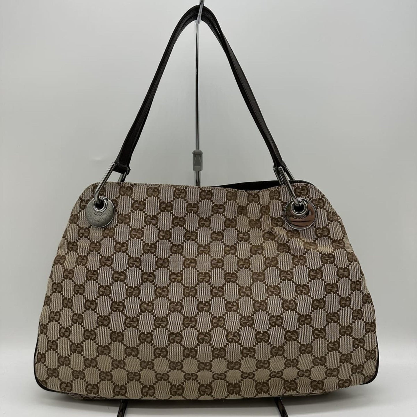 Gucci Gg Canvas Beige Gg Canvas Leather Shoulder Bag Tote Bag