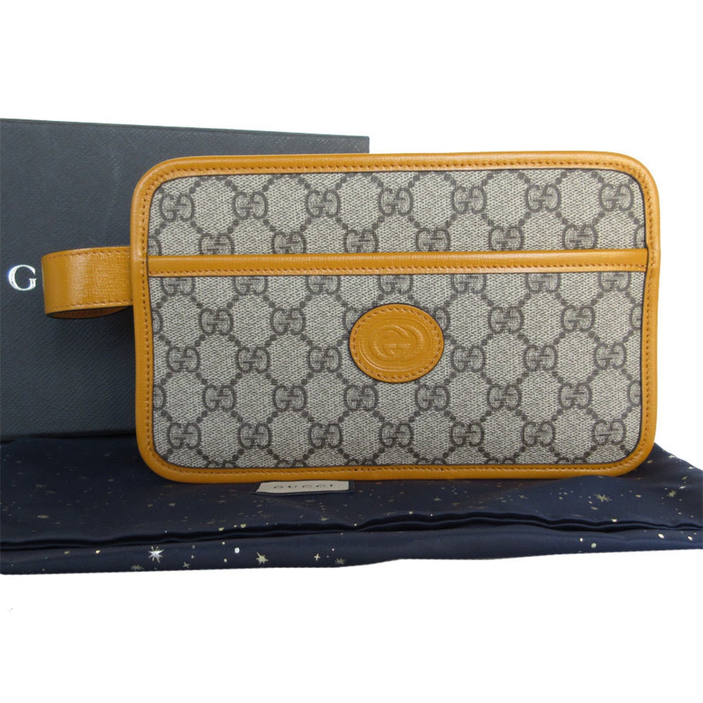 Gucci Beige Brown Yellow Gg Supreme Leather Clutch Bag