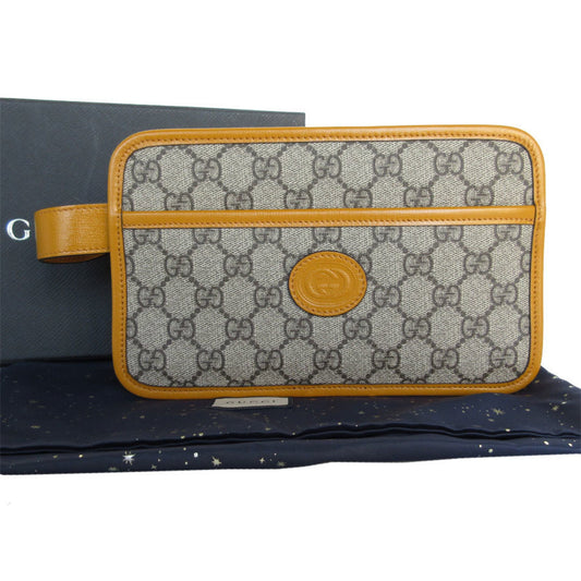Gucci Beige Brown Yellow Gg Supreme Leather Clutch Bag