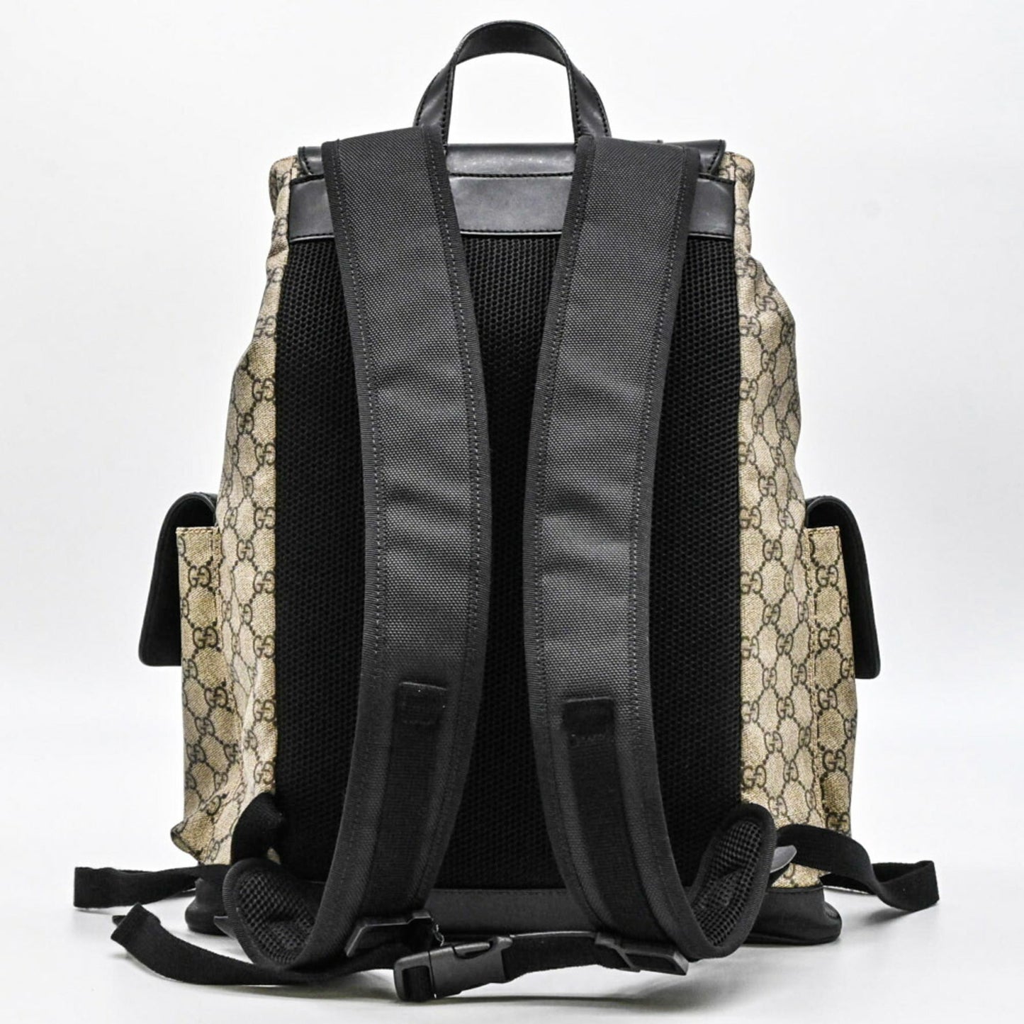 Gucci Beige Black Gg Supreme Leather Backpack