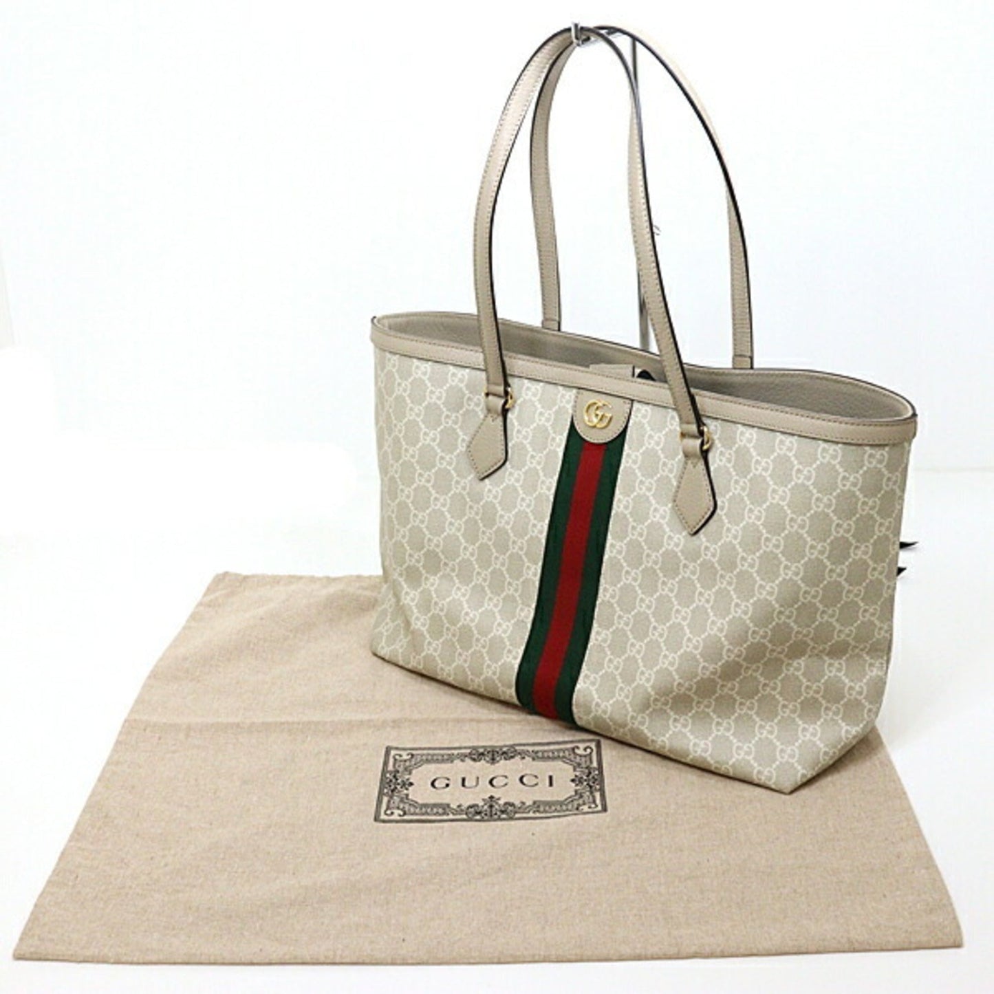 Gucci Beige Green Red Color White Gg Supreme Canvas Tote Bag