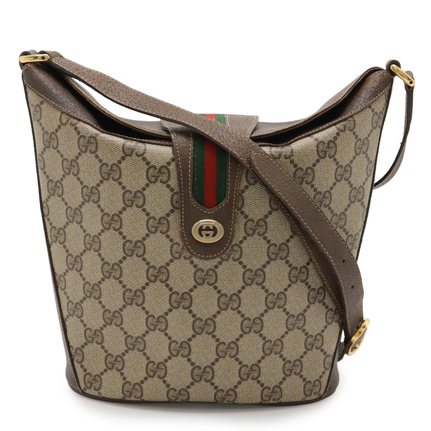 Gucci Beige Brown Green Red Color Gg Plus Leather Pochette Shoulder Bag