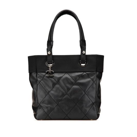 Chanel Black Leather Coated Canvas Shoulder Bag Tote Bag