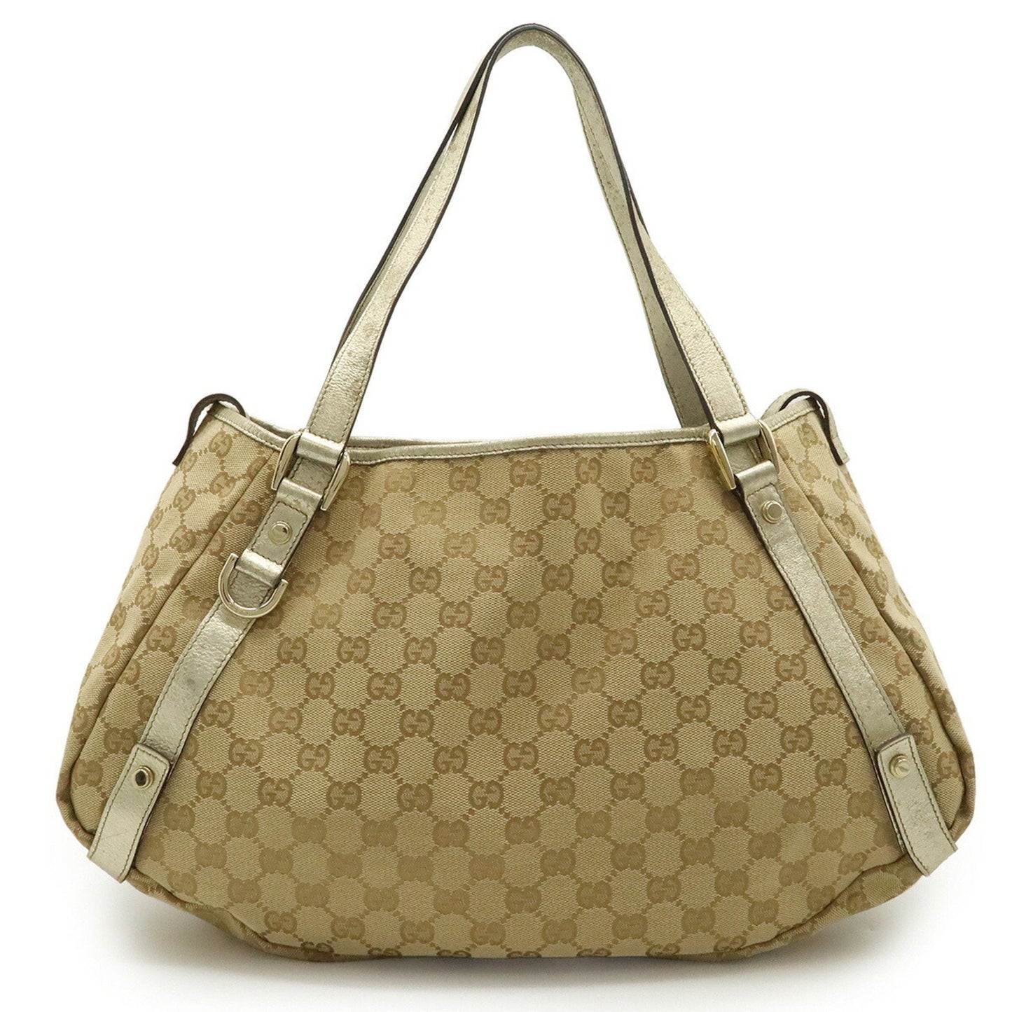 Gucci Beige Champagne Gold Gg Canvas Leather Shoulder Bag Tote Bag