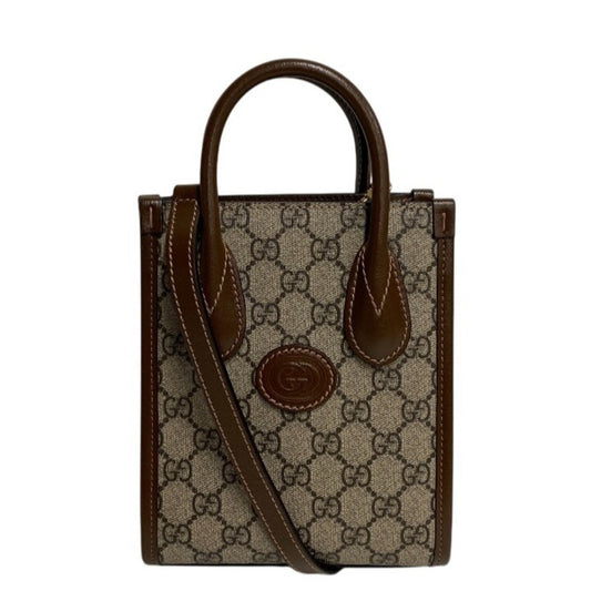 Gucci Brown Gg Supreme Canvas Leather/Webbing Tote Bag