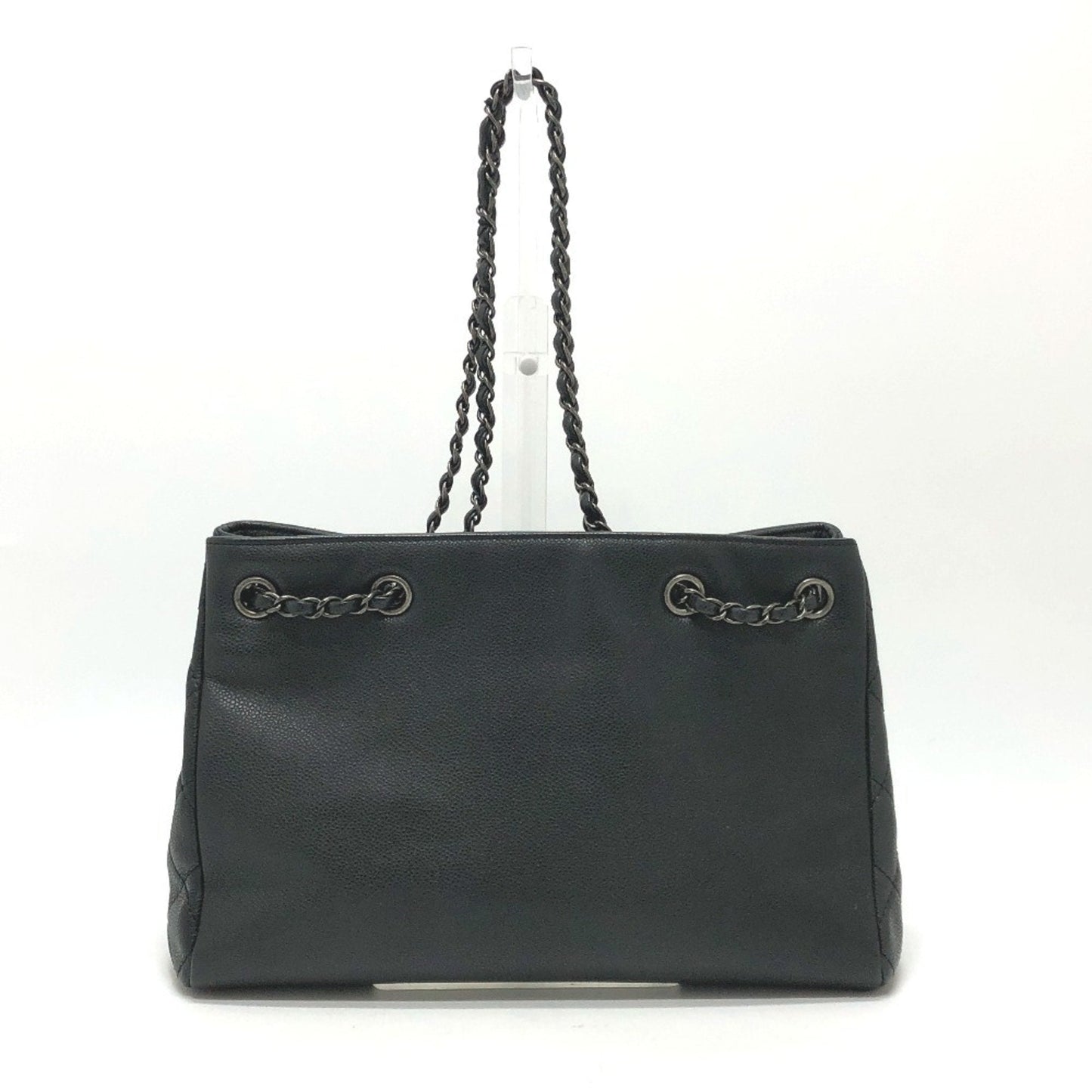 Chanel Black Gray Grained Calfskin Handbag Shoulder Bag Tote Bag