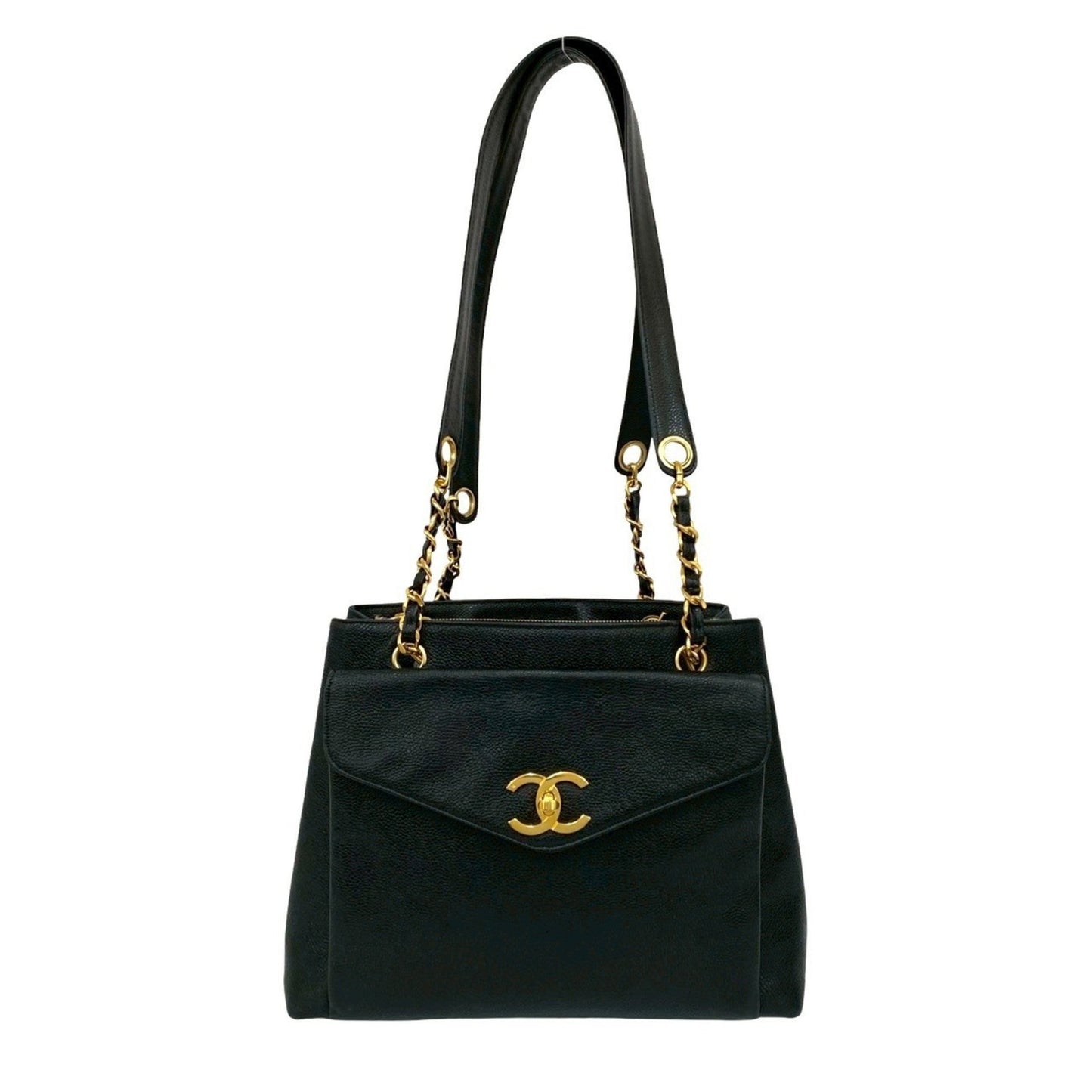 Chanel Black Grained Calfskin Shoulder Bag Tote Bag