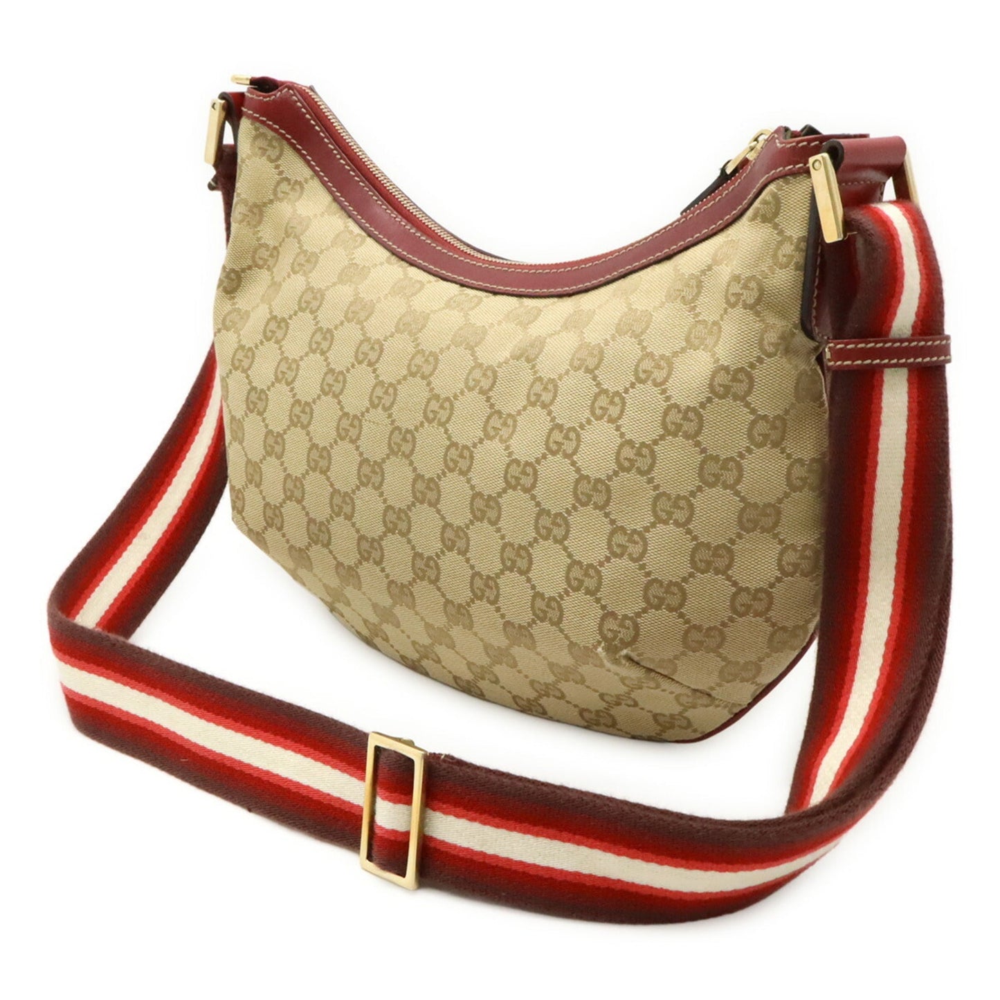 Gucci Beige Red Color Gg Canvas Leather Shoulder Bag