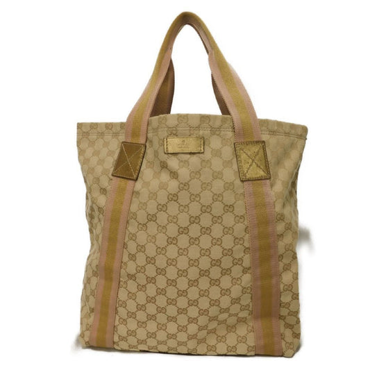 Gucci Gg Canvas Beige Gg Canvas Leather Tote Bag