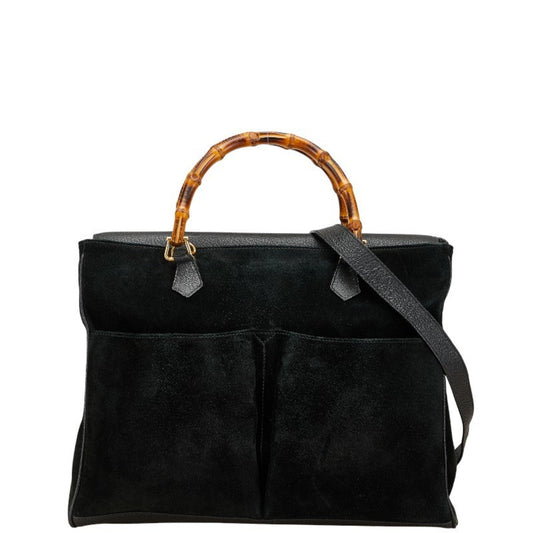 Gucci Bamboo Black Suede Leather Shoulder Bag Tote Bag