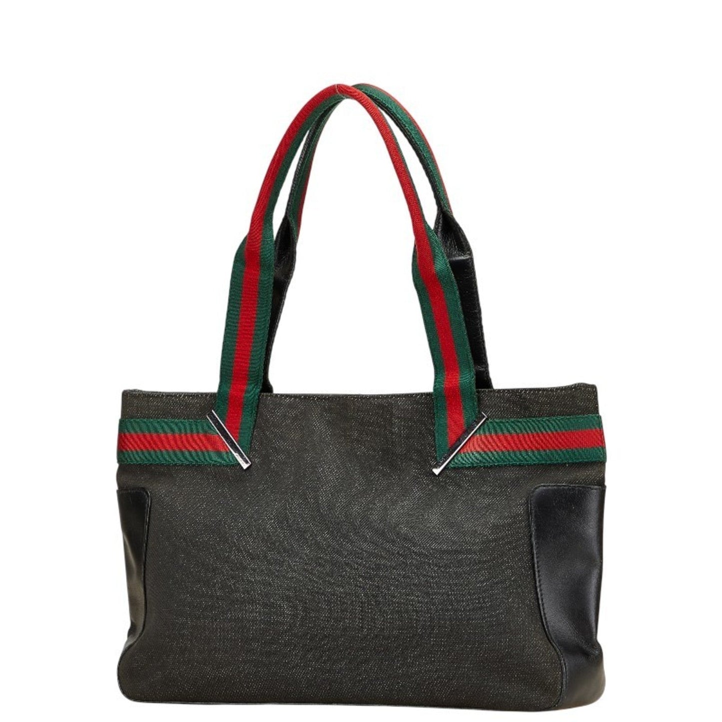 Gucci Sherry Line Black Denim Leather Handbag Tote Bag