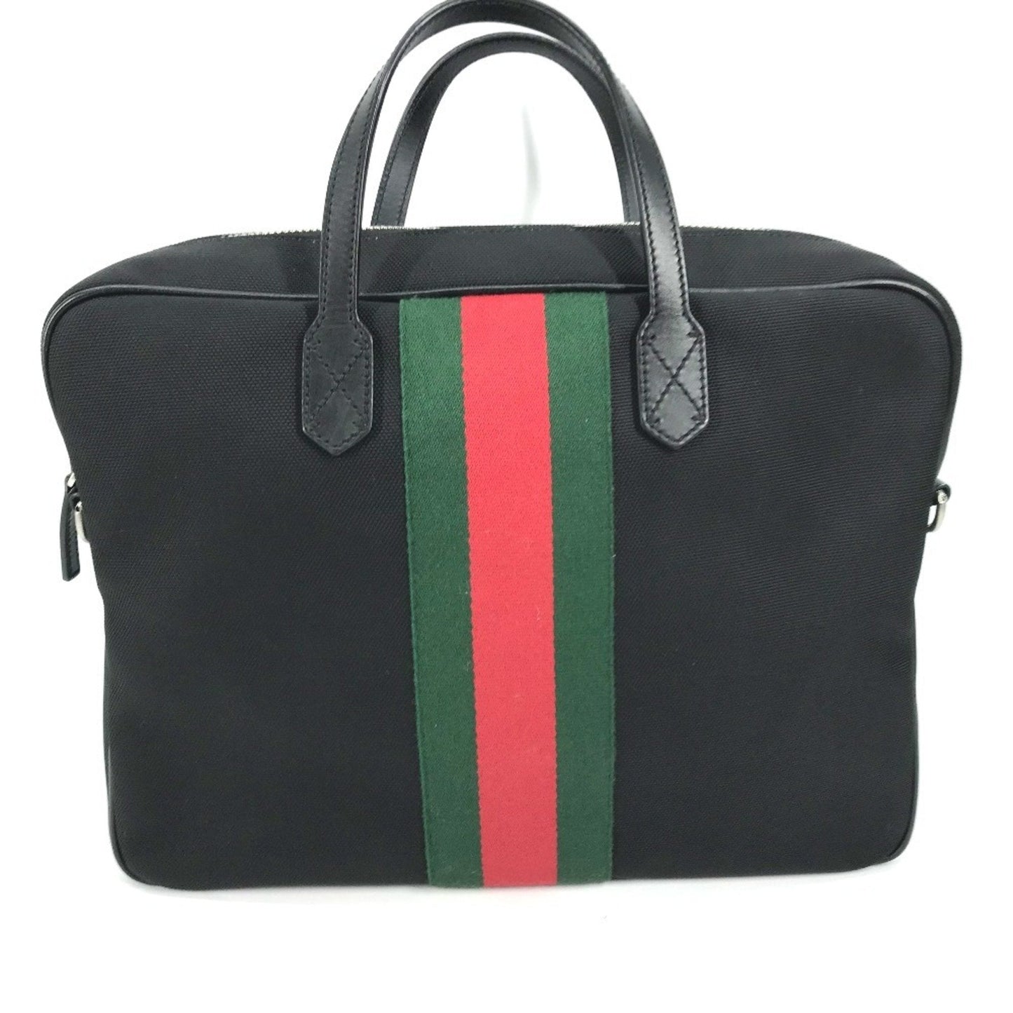 Gucci Black Leather Canvas Handbag Shoulder Bag Tote Bag