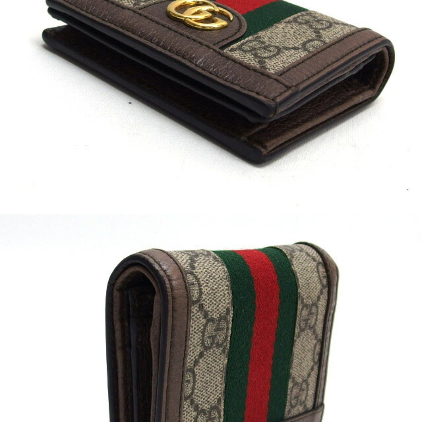 Gucci Beige Brown Dark Brown Green Red Color Coated Canvas Coin Purse/Coin Case