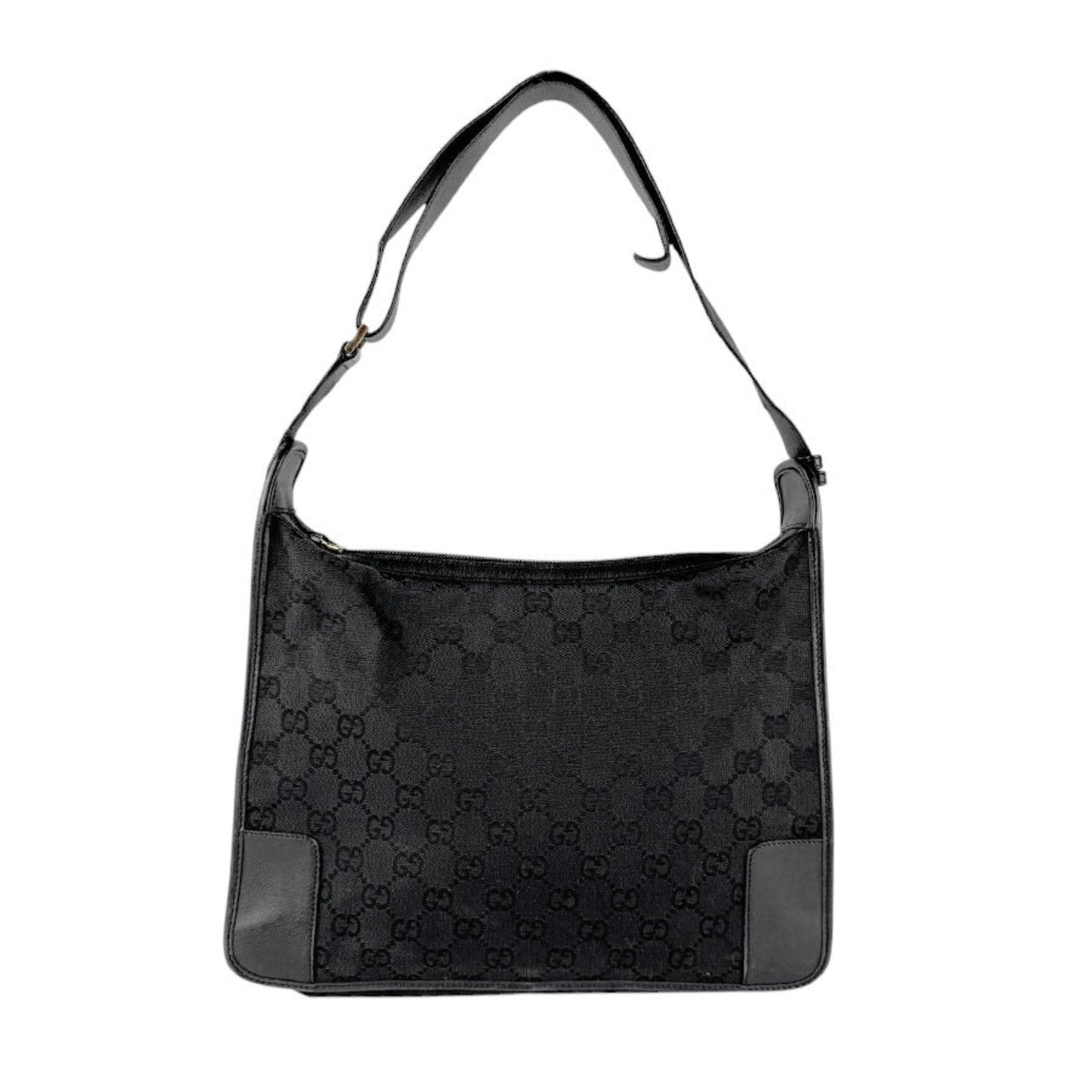 Gucci Black Gg Canvas Leather Shoulder Bag