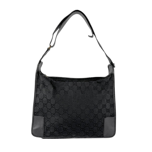 Gucci Black Gg Canvas Leather Shoulder Bag