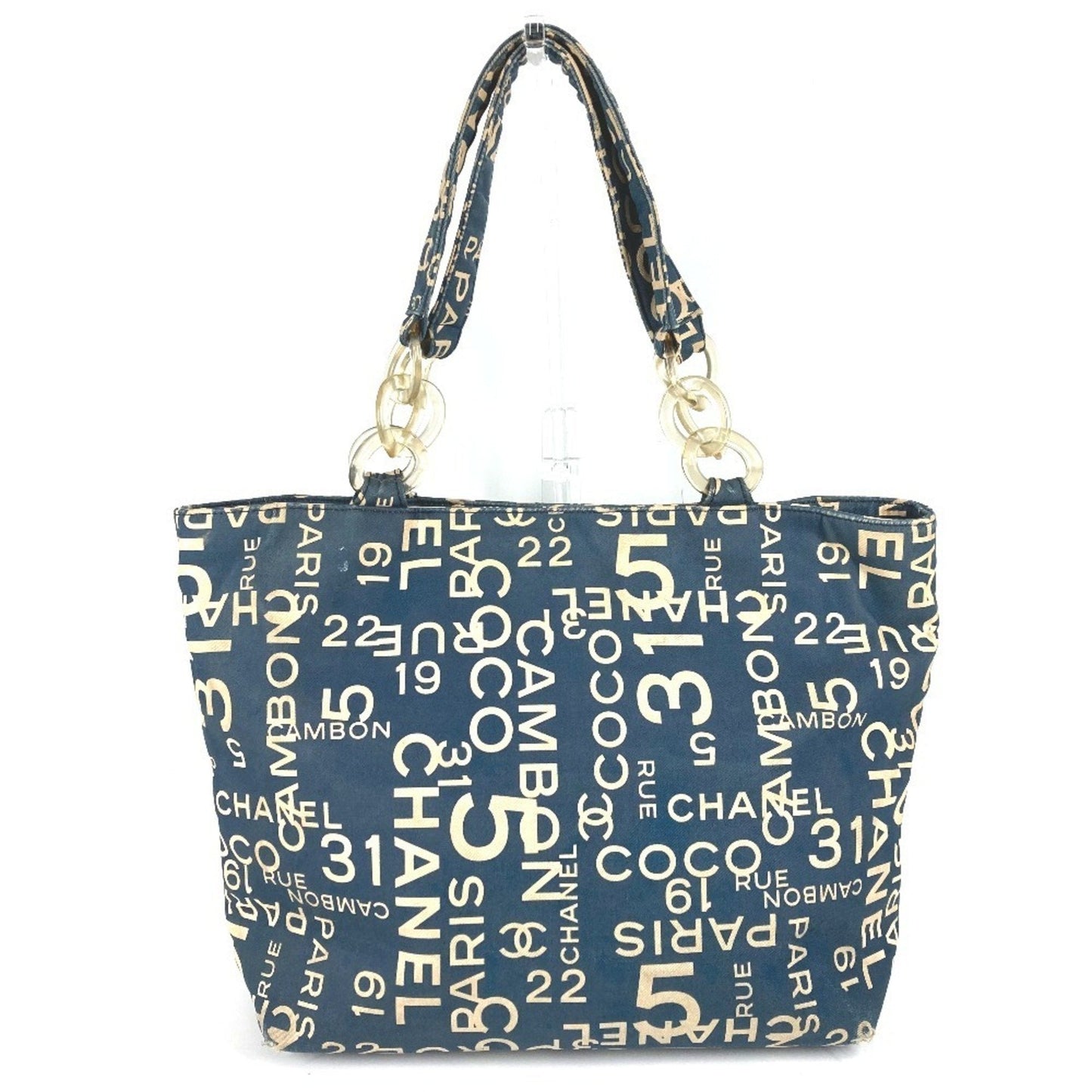 Chanel Navy Yellow Canvas Pouch Shoulder Bag Tote Bag