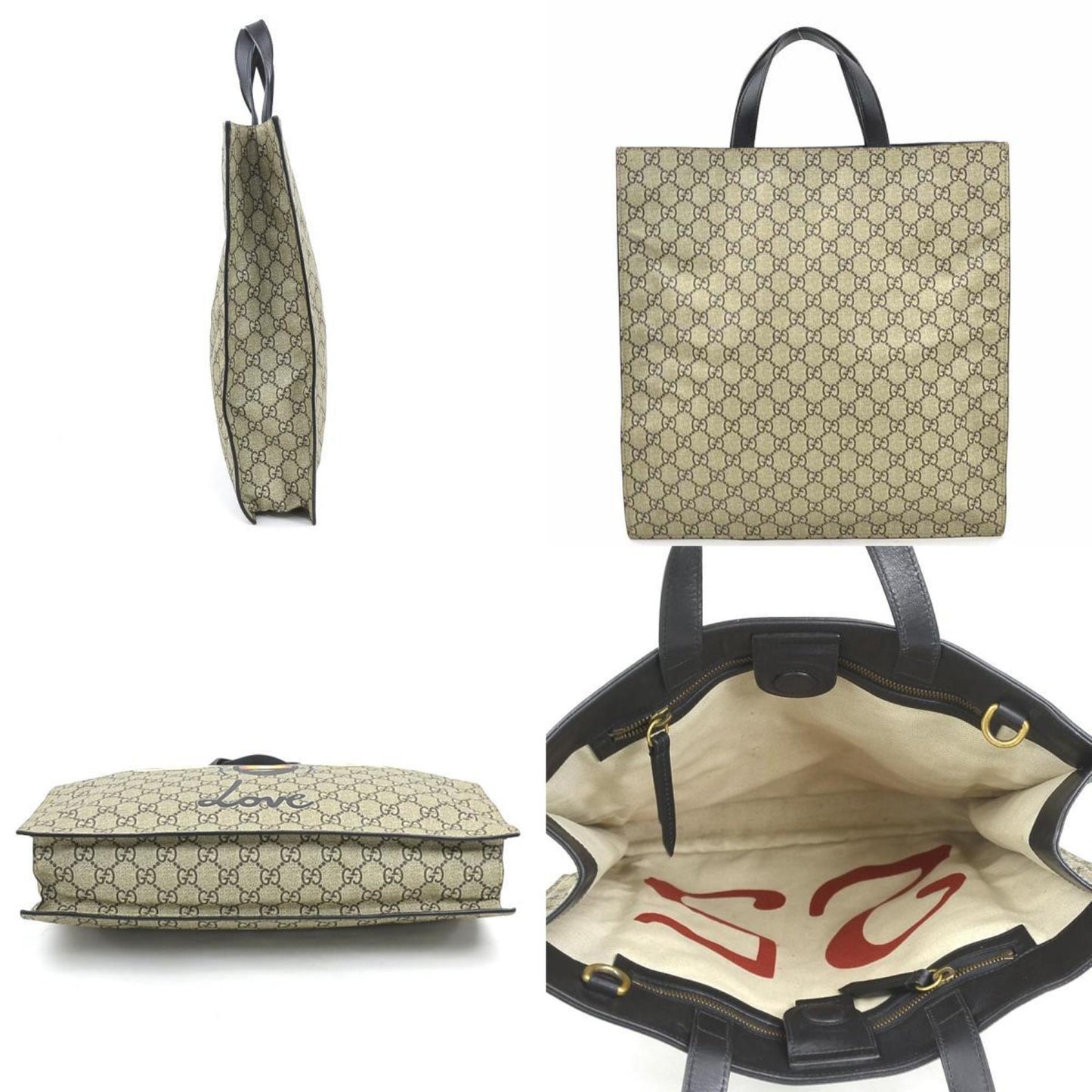 Gucci Black Brown Gg Supreme Canvas Leather Handbag Shoulder Bag