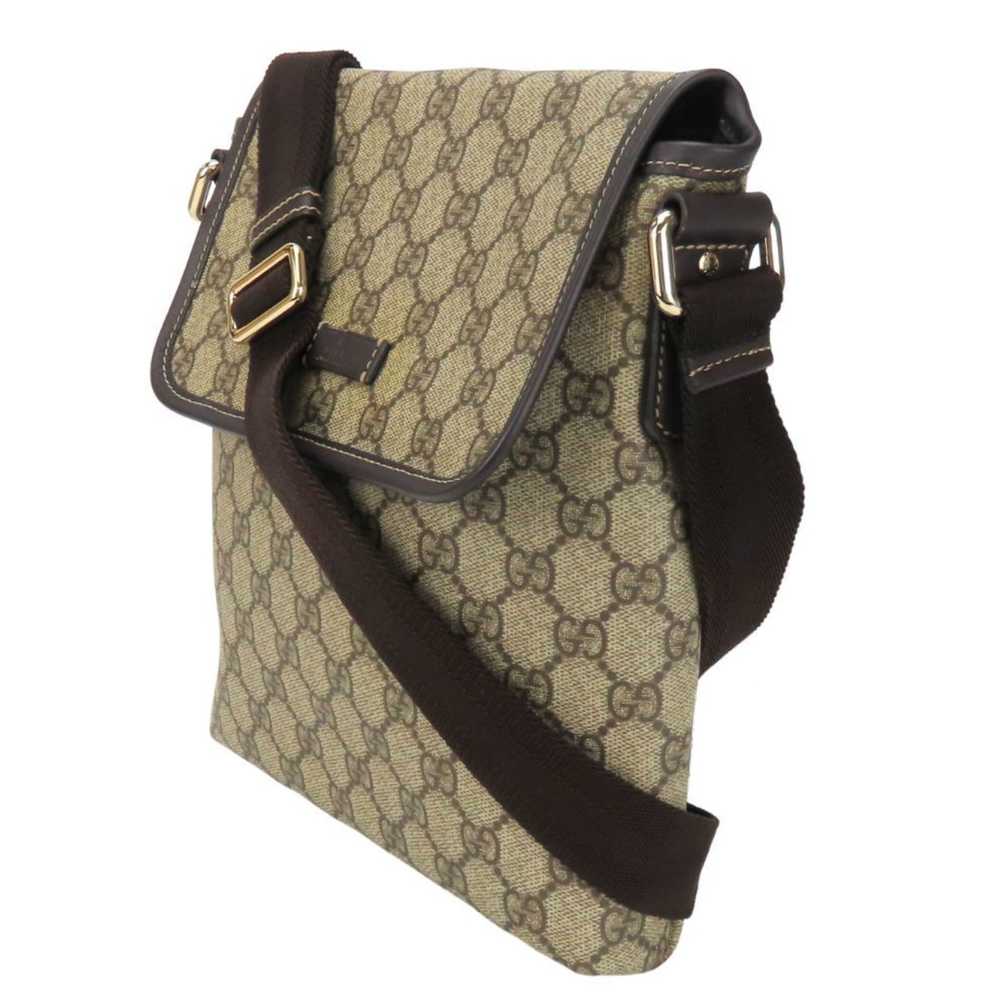 Gucci Beige Dark Brown Gg Supreme Leather Shoulder Bag