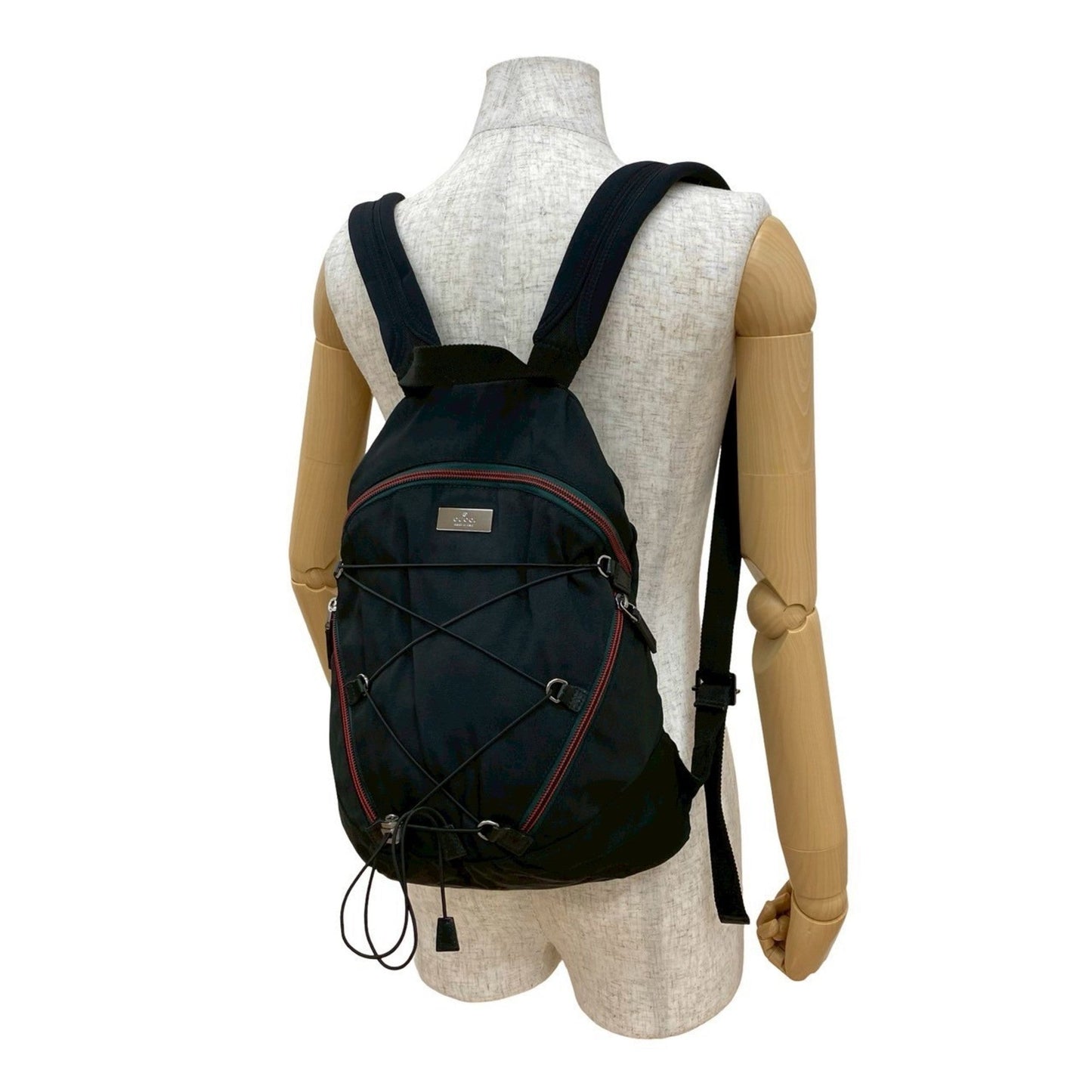 Gucci Black Green Red Color Nylon Leather Backpack