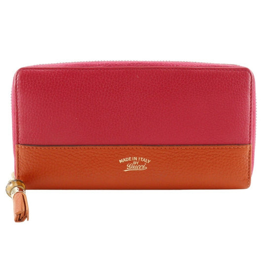 Gucci Orange Pink Leather Long Wallet (Bi-Fold)