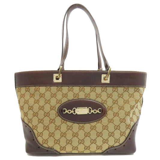 Gucci Brown Canvas Leather Tote Bag
