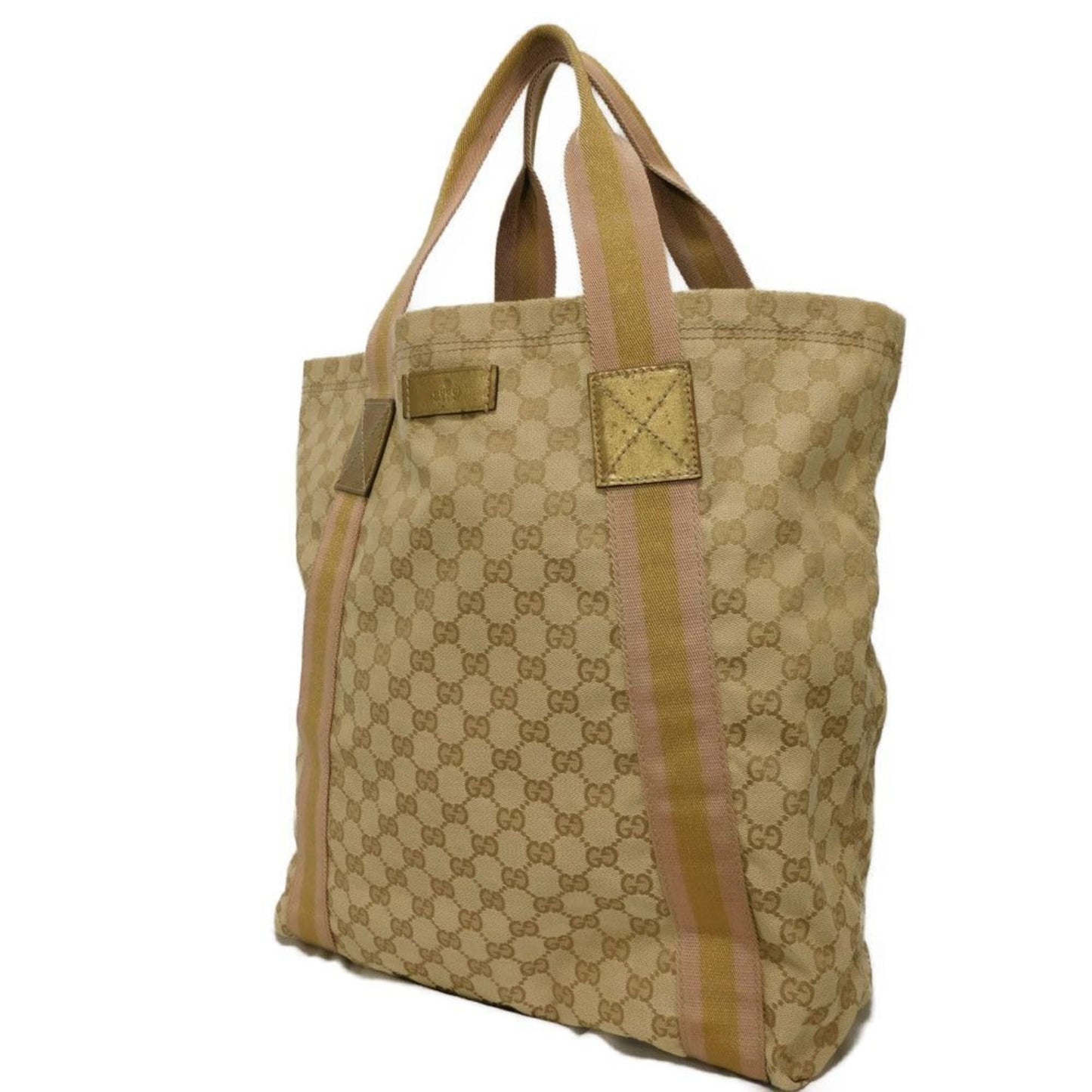 Gucci Gg Canvas Beige Gg Canvas Leather Tote Bag