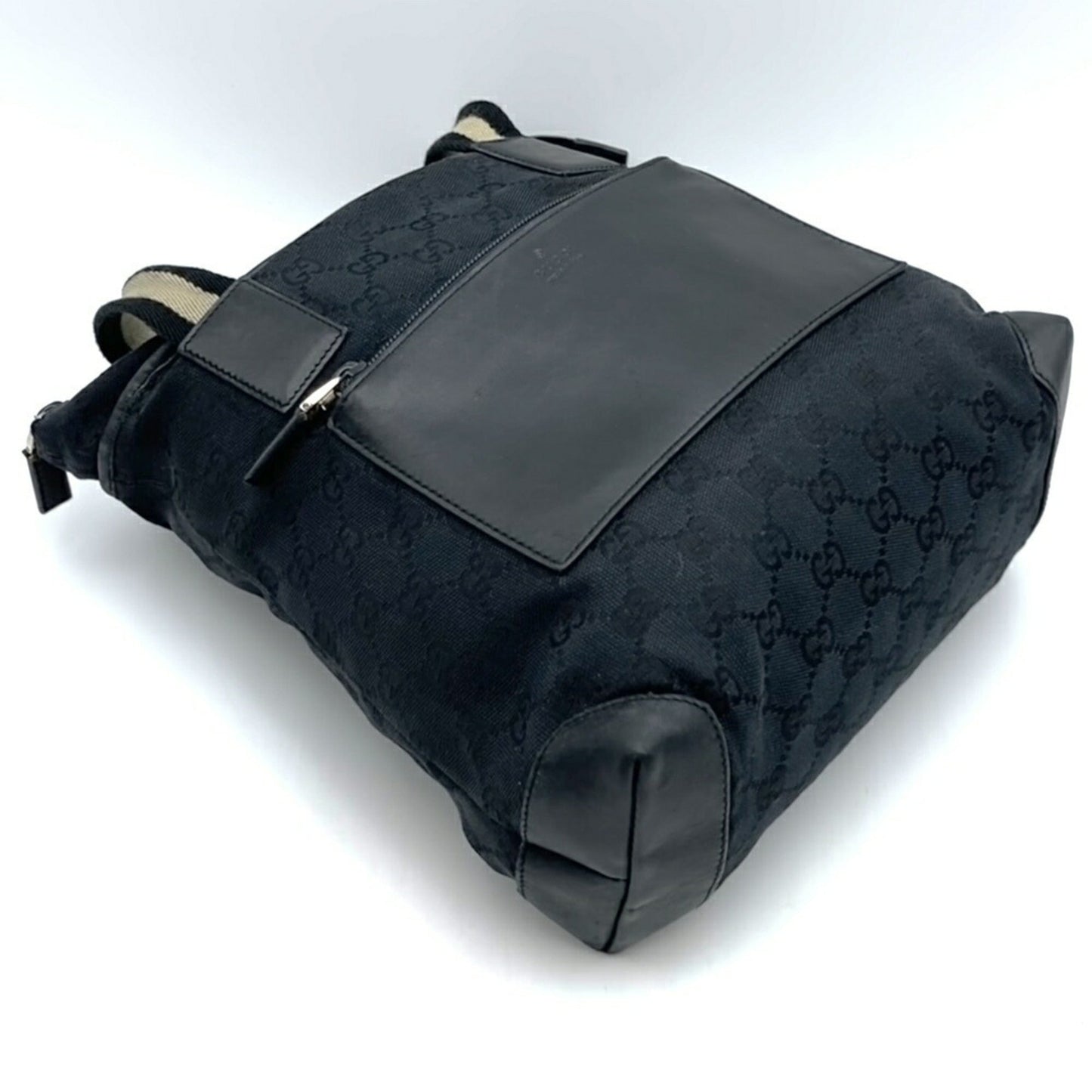 Gucci Black Gg Canvas Leather Tote Bag