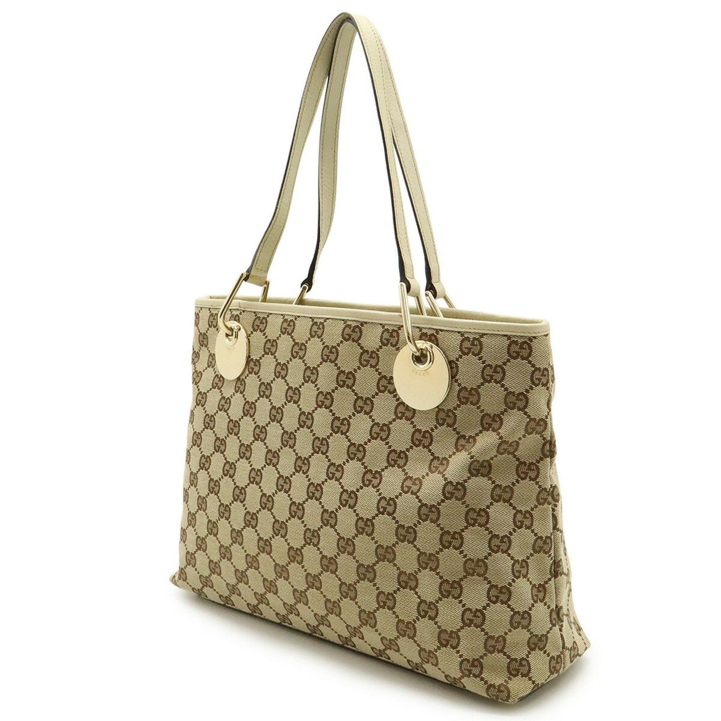 Gucci Beige Light Beige Canvas Leather Shoulder Bag Tote Bag