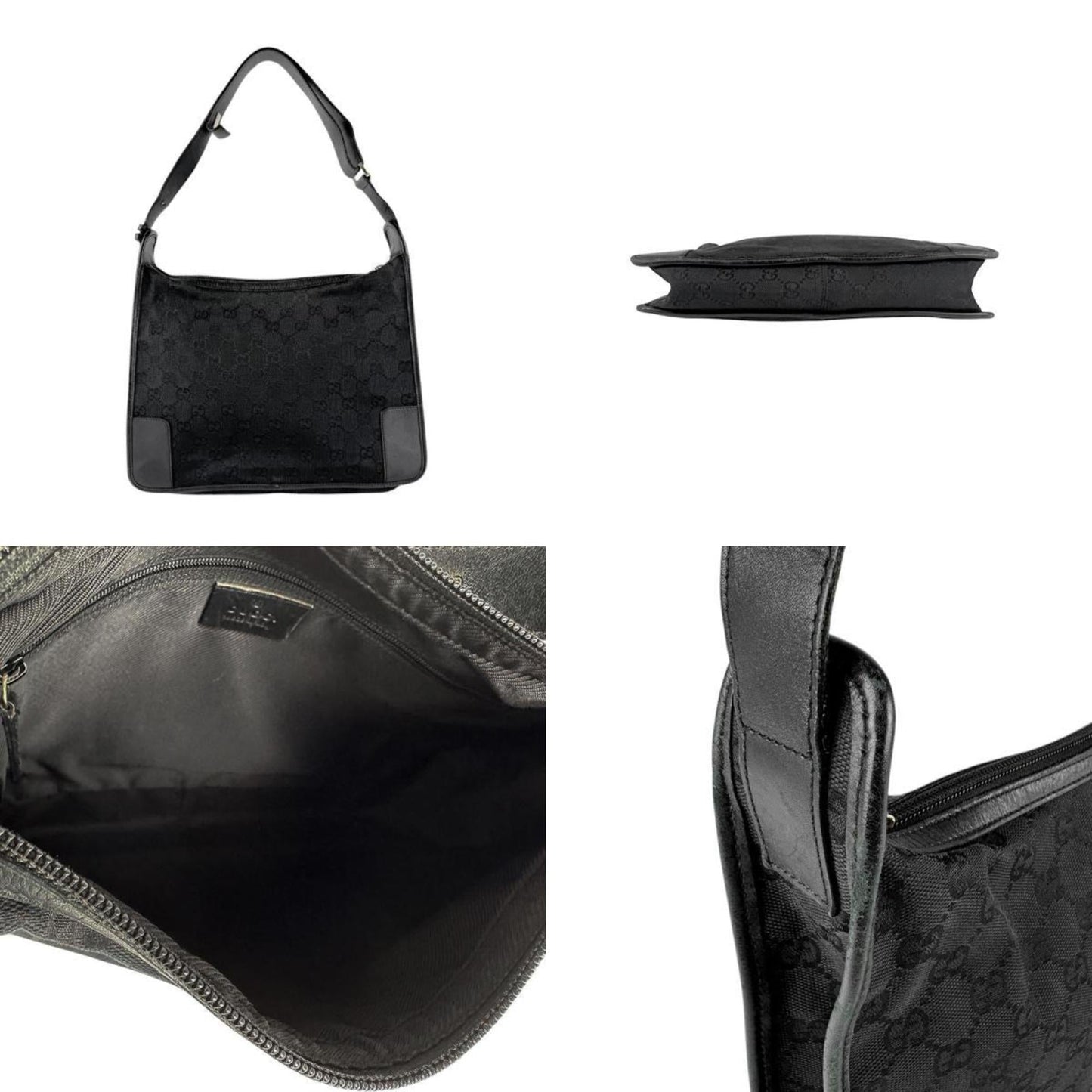 Gucci Black Gg Canvas Leather Shoulder Bag