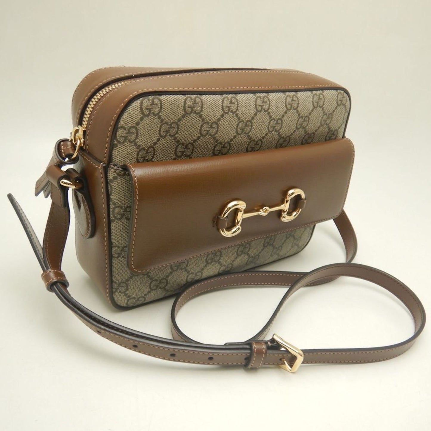 Gucci Horsebit Beige Brown Gg Supreme Leather Shoulder Bag
