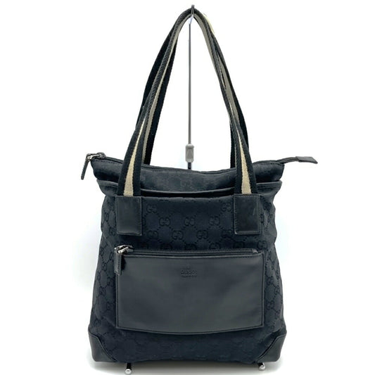 Gucci Black Gg Canvas Leather Tote Bag