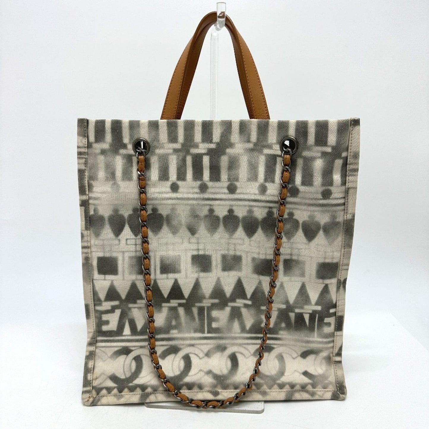 Chanel Beige Canvas Leather Shoulder Bag Tote Bag