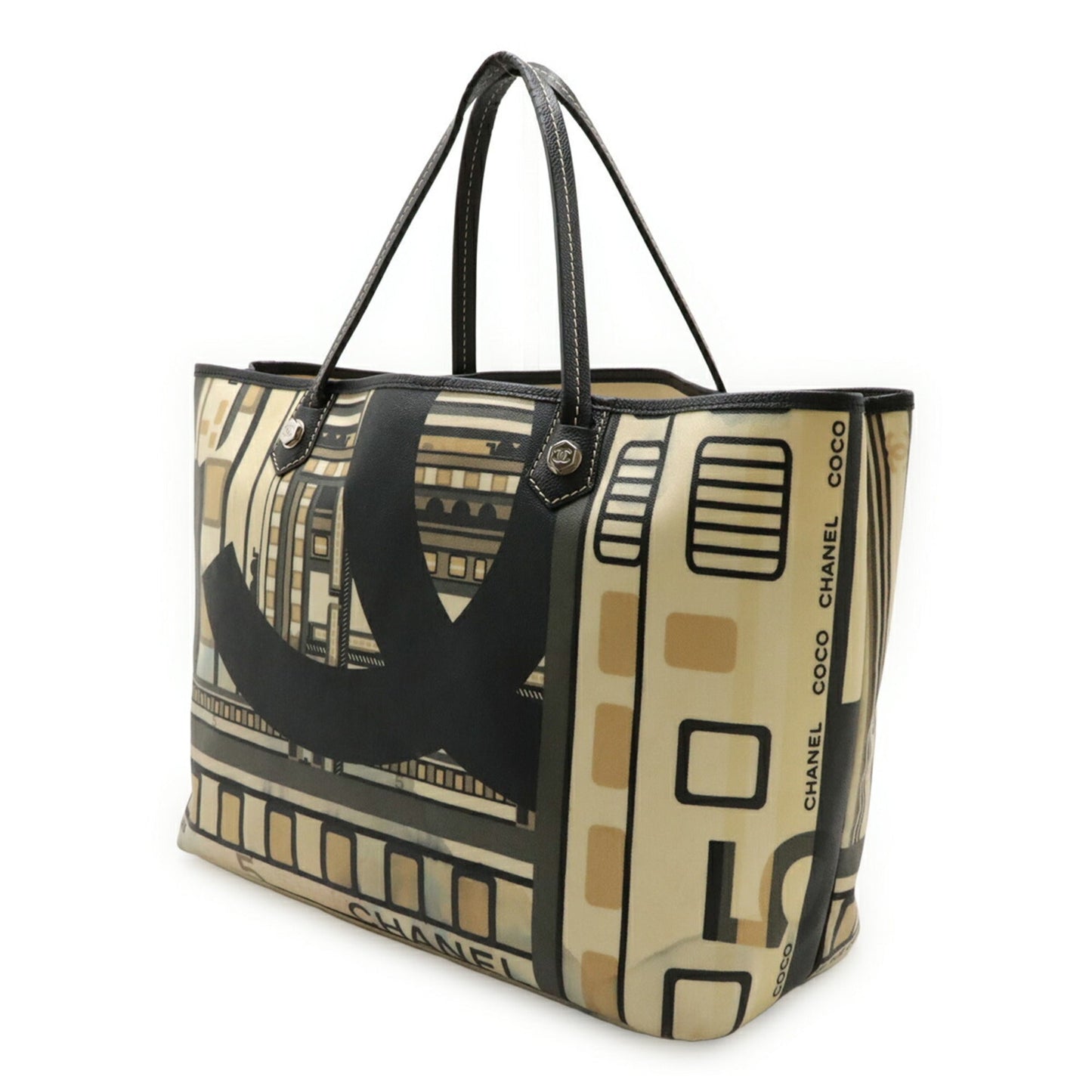 Chanel Beige Navy Pvc Leather Shoulder Bag Tote Bag