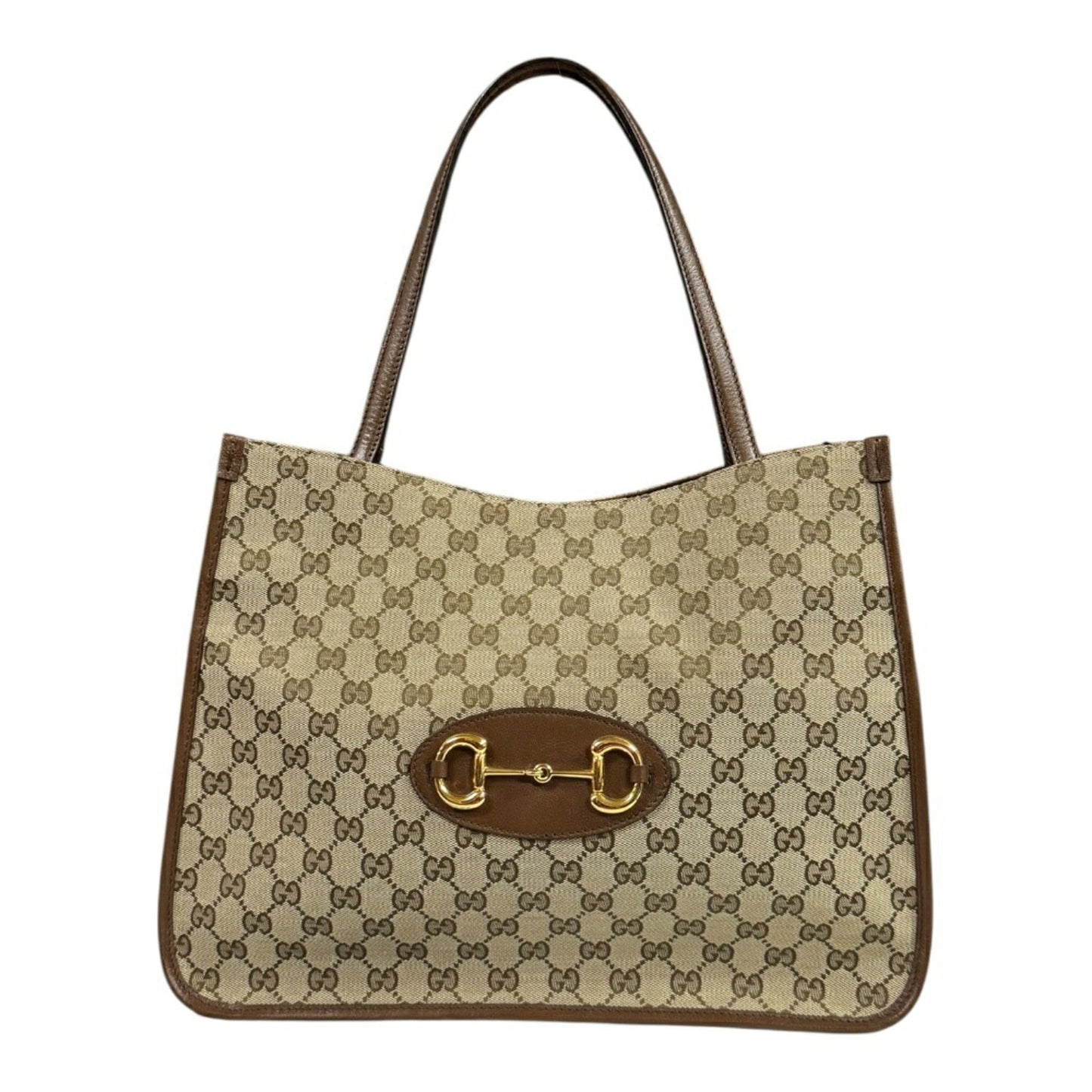 Gucci Beige Brown Gg Canvas Leather Tote Bag